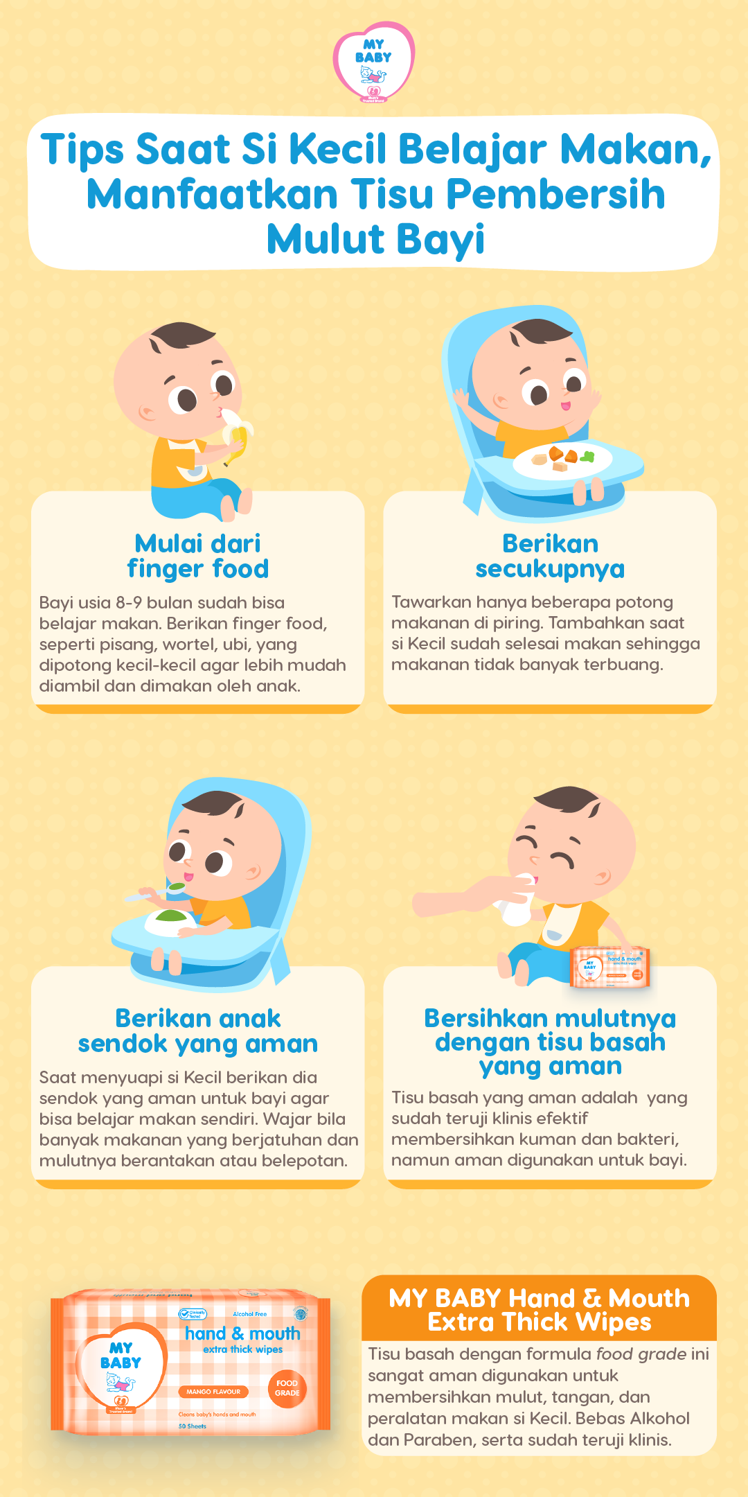 Tips Saat Si Kecil Belajar Makan, Manfaatkan Tisu Pembersih Mulut Bayi