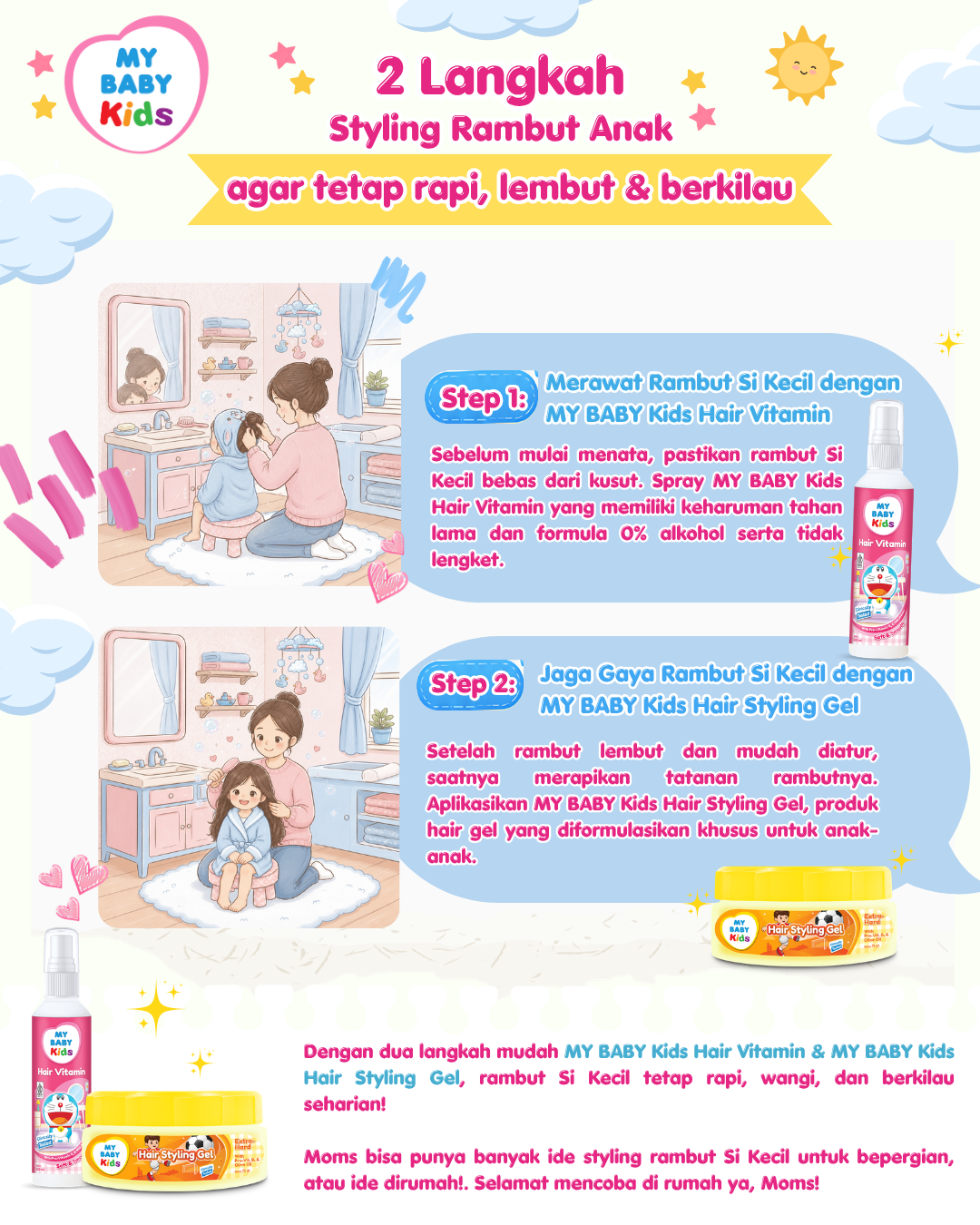 2 Langkah Styling Rambut Anak agar Tetap Rapi, Lembut dan Berkilau